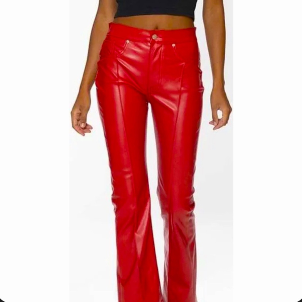 Revice denim Red leather star flared jeans